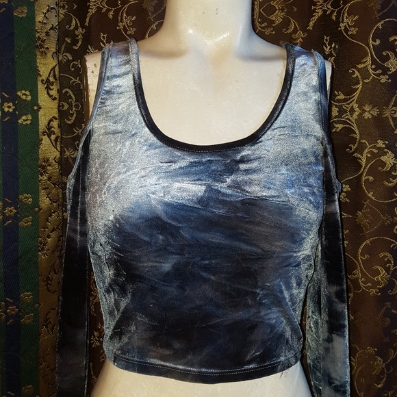 2/$20 UO Icy Blue Grey Velvet Crop Top Long Sleeve Shirt - Picture 3 of 11